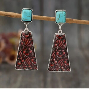 Silver Plated & Turquoise Howlite Stone Earrings - NEW - WESTERN BOHO Cowgirl
